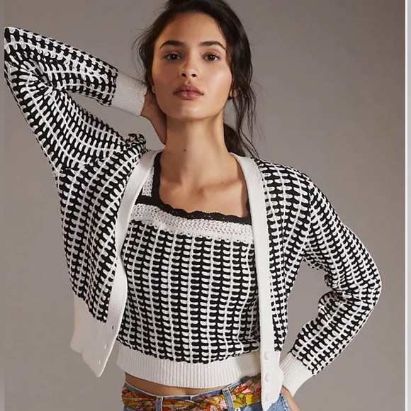 Maeve Sweaters - Maeve Preston Crochet Sweater Cardigan Size Extra Large. Black and white color